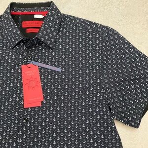NWT AMERICAN BREED Nautical Anchor Pattern Short Sleeve Button Down Shirt Men M